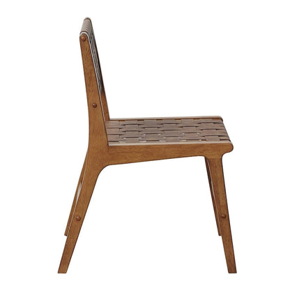 Faux Leather Woven Backrest Dining Chair Side Chair Set of 2