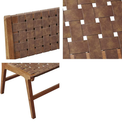 Faux Leather Woven Backrest Dining Chair Side Chair Set of 2