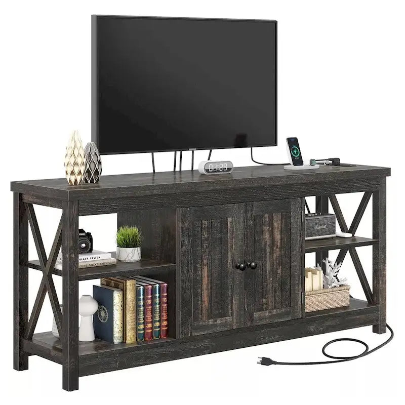 TV Stand for 65/60/55 TV Media with Power Outlets Dark Grey - 58 inches