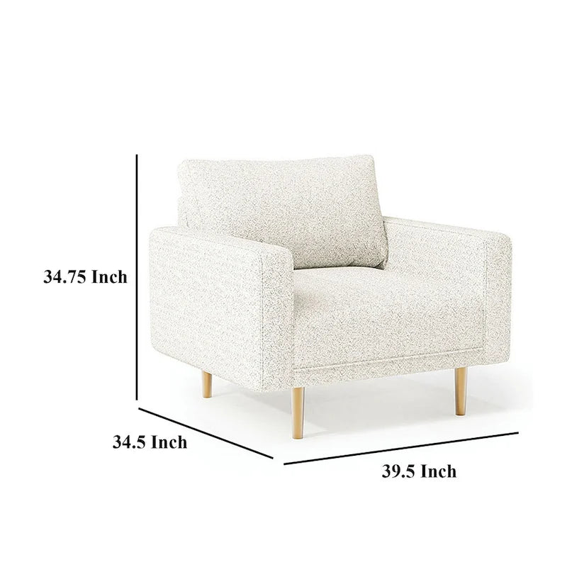 Remy Accent Chair, Bench Seat w Track Arms, Plush Off White Boucle