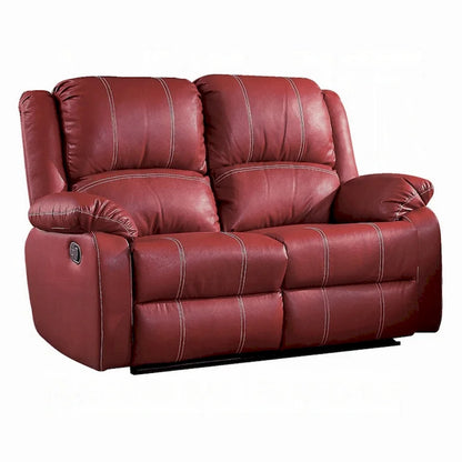 Zuru Motion Manual Recliner Loveseat, Pillow Top, Red Faux Leather