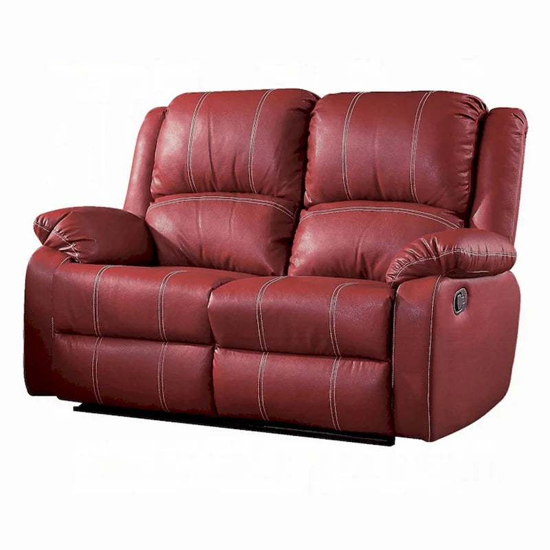 Zuru Motion Manual Recliner Loveseat, Pillow Top, Red Faux Leather
