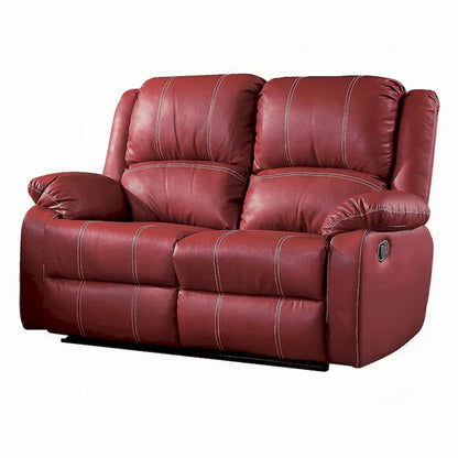 Zuru Motion Manual Recliner Loveseat, Pillow Top, Red Faux Leather