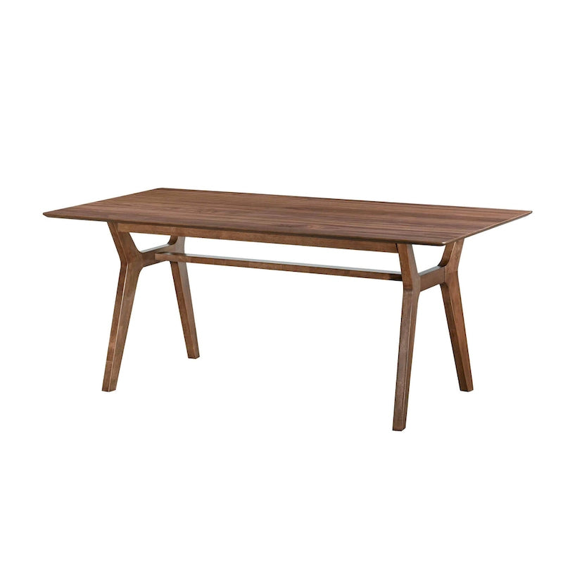 Thoi Dining Table, 71 Inch, Retro Angled Legs, Brown Solid Rubberwood