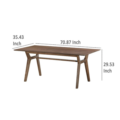 Thoi Dining Table, 71 Inch, Retro Angled Legs, Brown Solid Rubberwood
