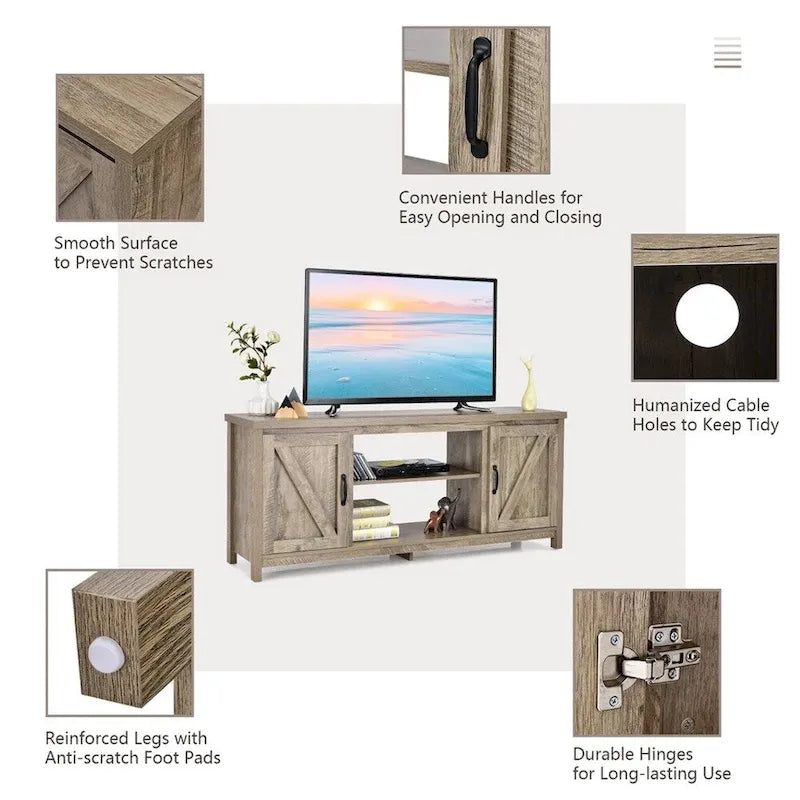 TV Stand Media Center 59 W/ Storage Cabinet for 65 TV Natural - 58 inches