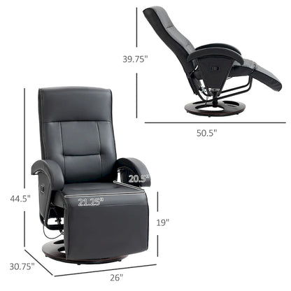 Modern Lounge Chair PU Leather Swivel Recliner Chair Padded Armchair with Footrest and Adjustable Backrest