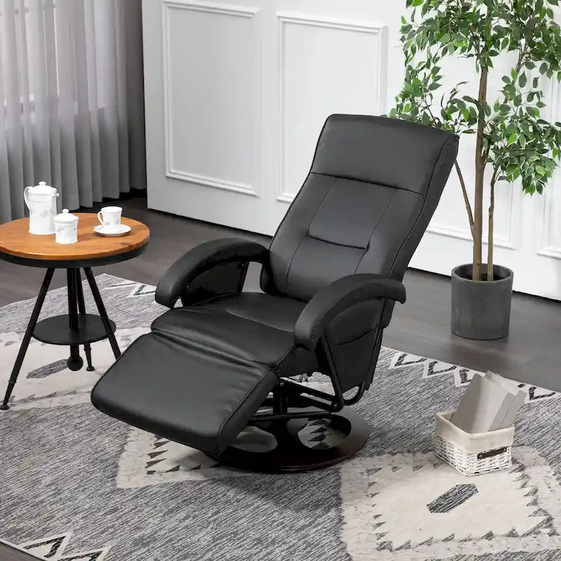 Modern Lounge Chair PU Leather Swivel Recliner Chair Padded Armchair with Footrest and Adjustable Backrest