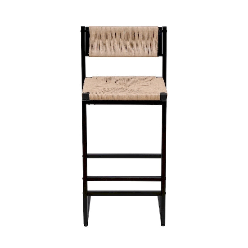 Counter Height Bar Stools Set of 2, Kichen Island Chairs with Back, Armless Dinning Room Chairs with Hand Weave