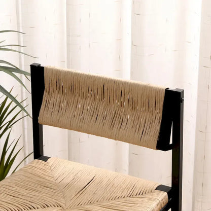 Counter Height Bar Stools Set of 2, Kichen Island Chairs with Back, Armless Dinning Room Chairs with Hand Weave