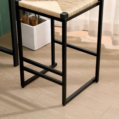 Counter Height Bar Stools Set of 2, Kichen Island Chairs with Back, Armless Dinning Room Chairs with Hand Weave