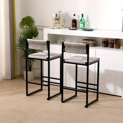 Counter Height Bar Stools Set of 2, Kichen Island Chairs with Back, Armless Dinning Room Chairs with Hand Weave