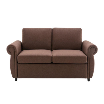 Roomfitters 57.9 Pull-Out Sleeper Sofa Loveseat with Twin Size Memory Foam Mattress, Two USB Charging Ports