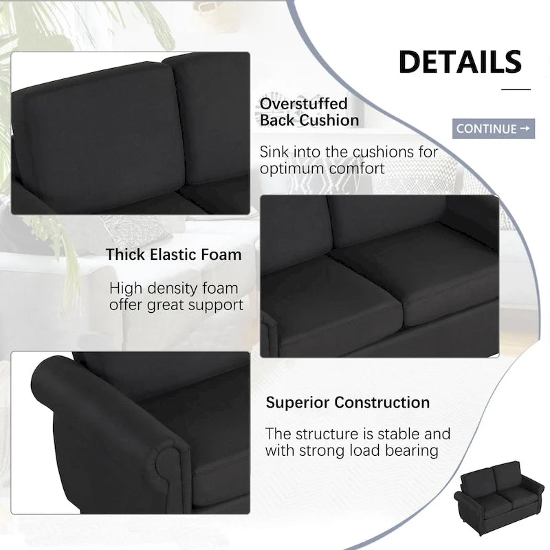Roomfitters 57.9 Pull-Out Sleeper Sofa Loveseat with Twin Size Memory Foam Mattress, Two USB Charging Ports