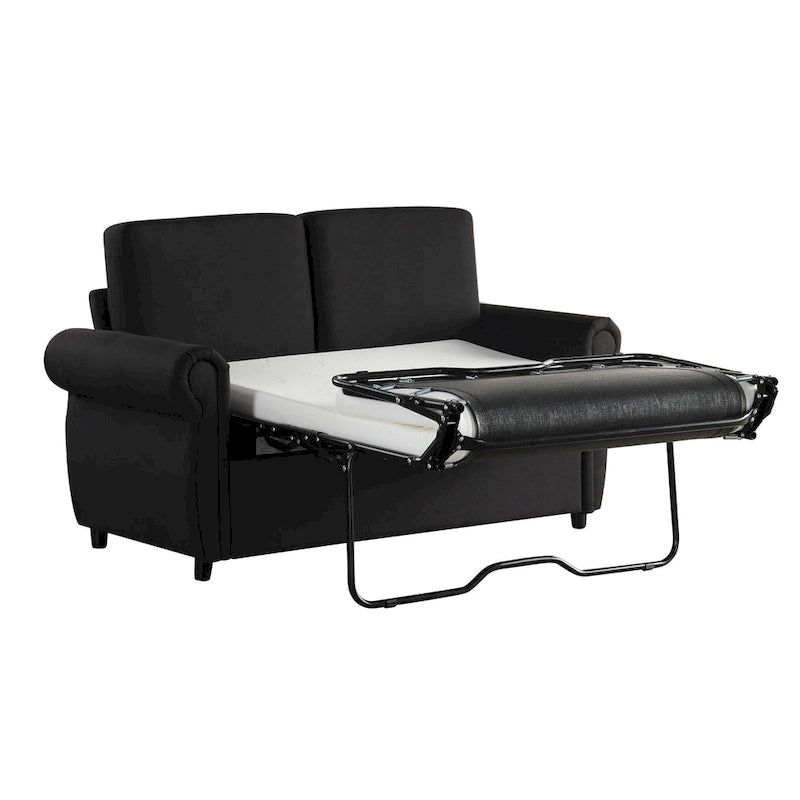 Roomfitters 57.9 Pull-Out Sleeper Sofa Loveseat with Twin Size Memory Foam Mattress, Two USB Charging Ports