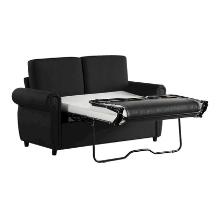 Roomfitters 57.9 Pull-Out Sleeper Sofa Loveseat with Twin Size Memory Foam Mattress, Two USB Charging Ports