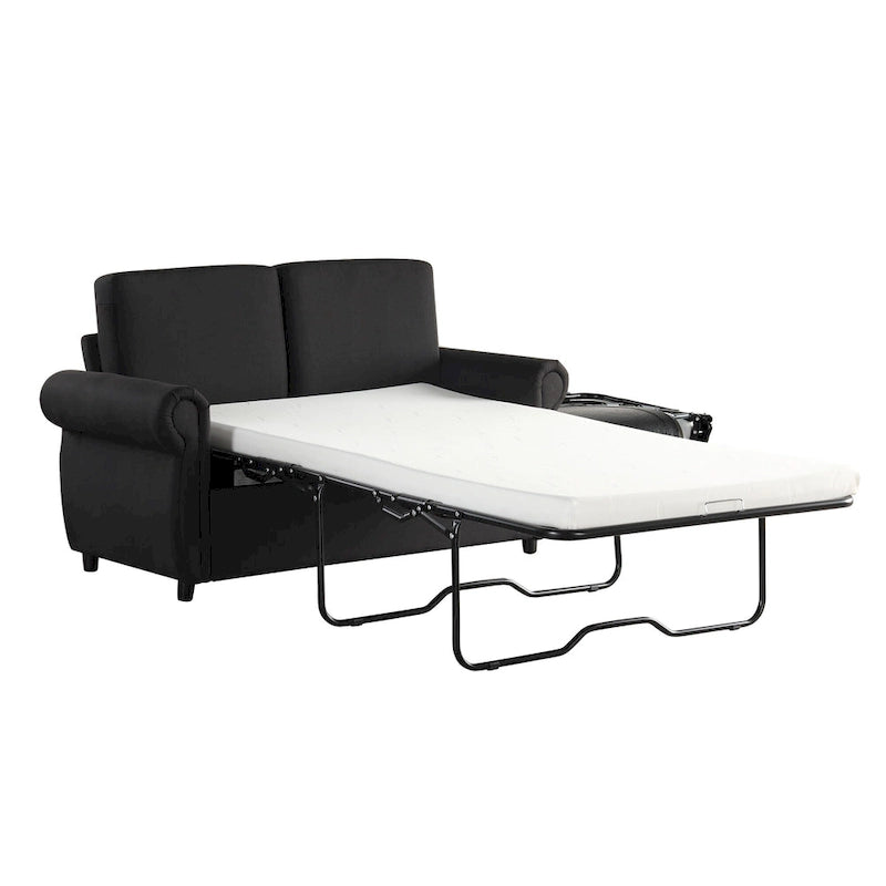 Roomfitters 57.9 Pull-Out Sleeper Sofa Loveseat with Twin Size Memory Foam Mattress, Two USB Charging Ports