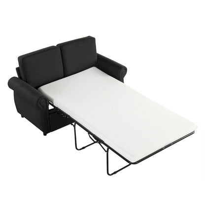 Roomfitters 57.9 Pull-Out Sleeper Sofa Loveseat with Twin Size Memory Foam Mattress, Two USB Charging Ports