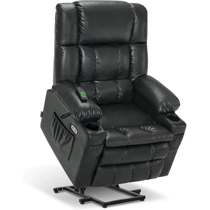 MCombo Large Dual Motor Power Lift Recliner Chair Sofa with Massage and Heat for Tall Elderly People, Faux Leather 7896