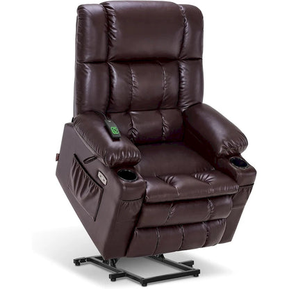 MCombo Large Dual Motor Power Lift Recliner Chair Sofa with Massage and Heat for Tall Elderly People, Faux Leather 7896