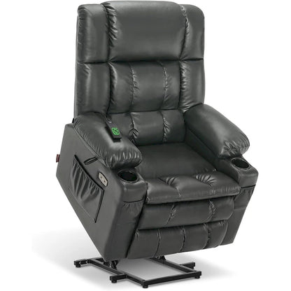 MCombo Large Dual Motor Power Lift Recliner Chair Sofa with Massage and Heat for Tall Elderly People, Faux Leather 7896