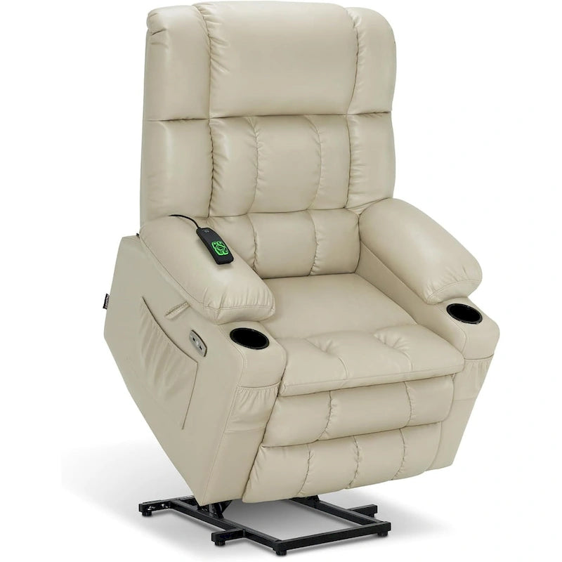 MCombo Large Dual Motor Power Lift Recliner Chair Sofa with Massage and Heat for Tall Elderly People, Faux Leather 7896
