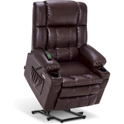 MCombo Large Dual Motor Power Lift Recliner Chair Sofa with Massage and Heat for Tall Elderly People, Faux Leather 7896