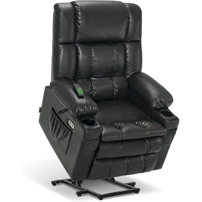 MCombo Large Dual Motor Power Lift Recliner Chair Sofa with Massage and Heat for Tall Elderly People, Faux Leather 7896