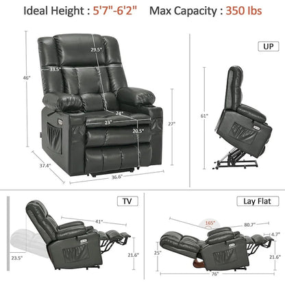 MCombo Large Dual Motor Power Lift Recliner Chair Sofa with Massage and Heat for Tall Elderly People, Faux Leather 7896