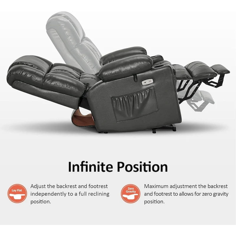 MCombo Large Dual Motor Power Lift Recliner Chair Sofa with Massage and Heat for Tall Elderly People, Faux Leather 7896
