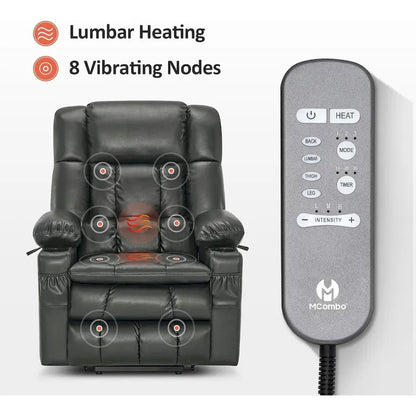 MCombo Large Dual Motor Power Lift Recliner Chair Sofa with Massage and Heat for Tall Elderly People, Faux Leather 7896