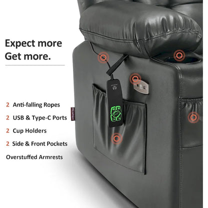 MCombo Large Dual Motor Power Lift Recliner Chair Sofa with Massage and Heat for Tall Elderly People, Faux Leather 7896