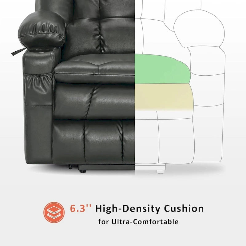 MCombo Large Dual Motor Power Lift Recliner Chair Sofa with Massage and Heat for Tall Elderly People, Faux Leather 7896