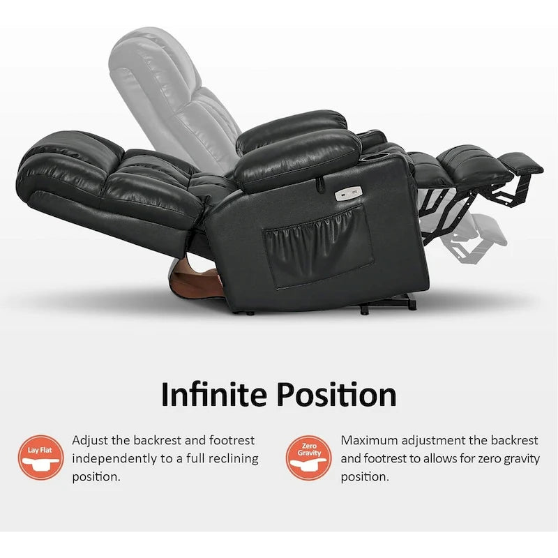 MCombo Large Dual Motor Power Lift Recliner Chair Sofa with Massage and Heat for Tall Elderly People, Faux Leather 7896