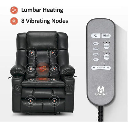 MCombo Large Dual Motor Power Lift Recliner Chair Sofa with Massage and Heat for Tall Elderly People, Faux Leather 7896