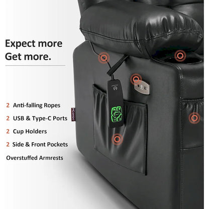 MCombo Large Dual Motor Power Lift Recliner Chair Sofa with Massage and Heat for Tall Elderly People, Faux Leather 7896