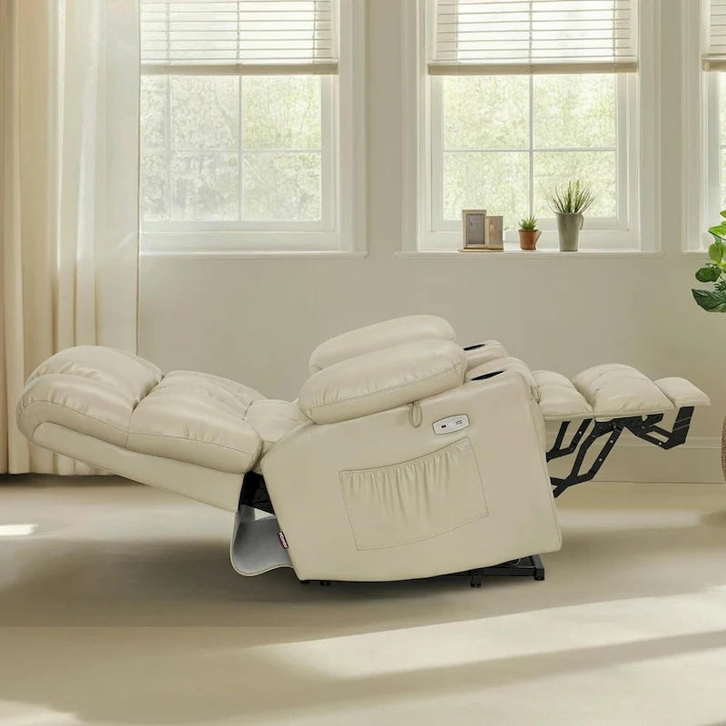 MCombo Large Dual Motor Power Lift Recliner Chair Sofa with Massage and Heat for Tall Elderly People, Faux Leather 7896