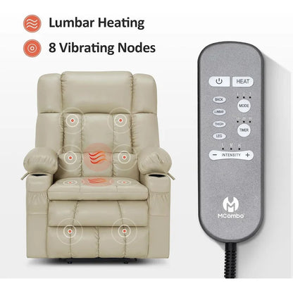 MCombo Large Dual Motor Power Lift Recliner Chair Sofa with Massage and Heat for Tall Elderly People, Faux Leather 7896