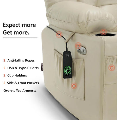 MCombo Large Dual Motor Power Lift Recliner Chair Sofa with Massage and Heat for Tall Elderly People, Faux Leather 7896