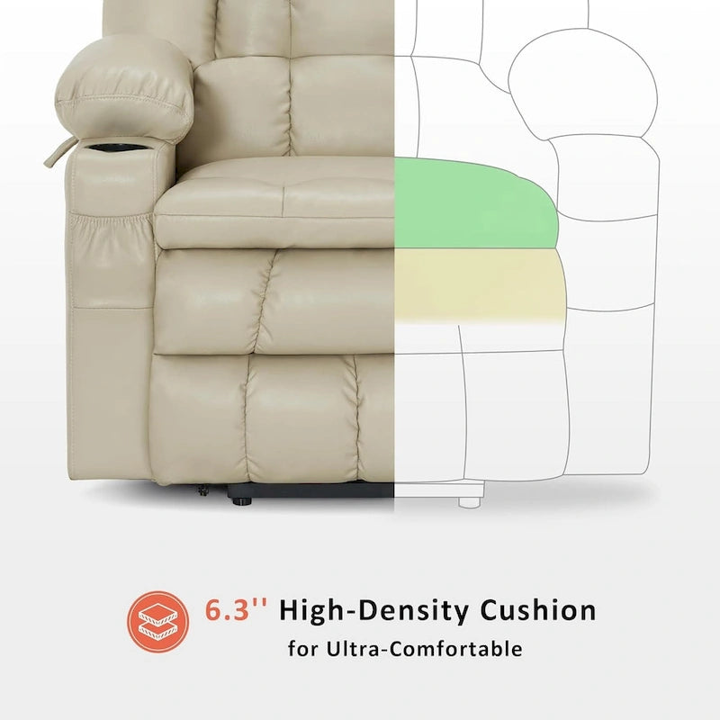 MCombo Large Dual Motor Power Lift Recliner Chair Sofa with Massage and Heat for Tall Elderly People, Faux Leather 7896