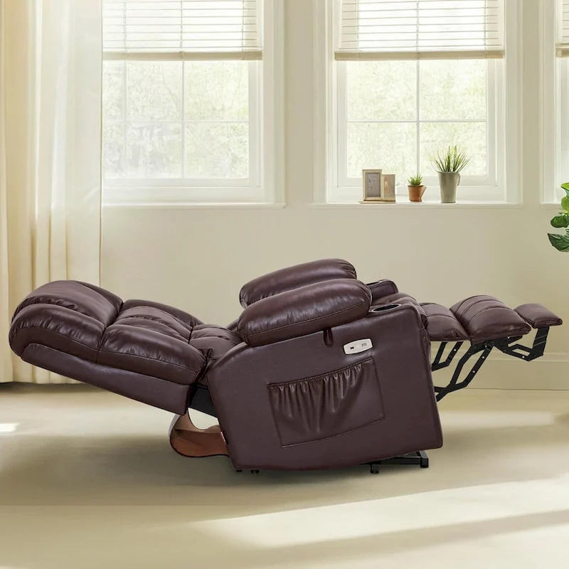 MCombo Large Dual Motor Power Lift Recliner Chair Sofa with Massage and Heat for Tall Elderly People, Faux Leather 7896