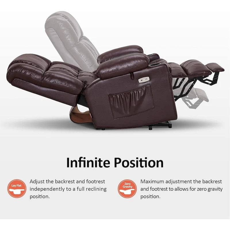 MCombo Large Dual Motor Power Lift Recliner Chair Sofa with Massage and Heat for Tall Elderly People, Faux Leather 7896