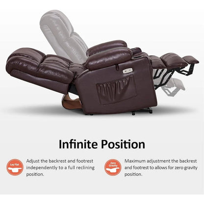 MCombo Large Dual Motor Power Lift Recliner Chair Sofa with Massage and Heat for Tall Elderly People, Faux Leather 7896
