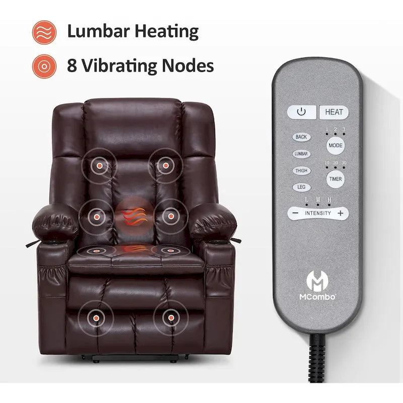 MCombo Large Dual Motor Power Lift Recliner Chair Sofa with Massage and Heat for Tall Elderly People, Faux Leather 7896