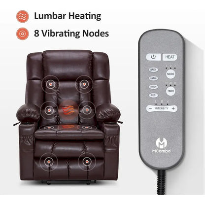 MCombo Large Dual Motor Power Lift Recliner Chair Sofa with Massage and Heat for Tall Elderly People, Faux Leather 7896