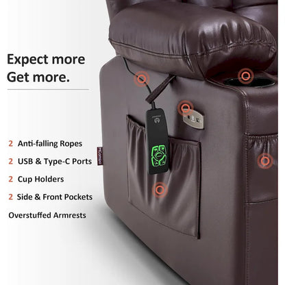 MCombo Large Dual Motor Power Lift Recliner Chair Sofa with Massage and Heat for Tall Elderly People, Faux Leather 7896