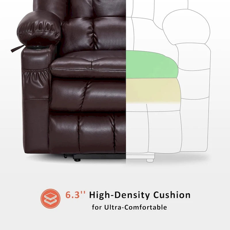 MCombo Large Dual Motor Power Lift Recliner Chair Sofa with Massage and Heat for Tall Elderly People, Faux Leather 7896