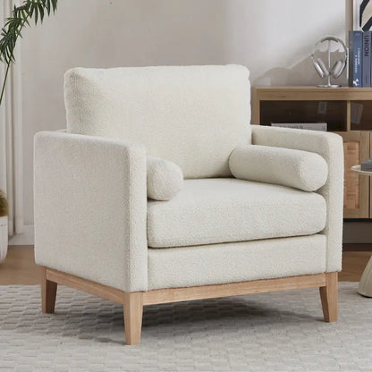 35.4W Modern Reading Chair,Upholstered Accent Chair with Pillows and Wood Legs