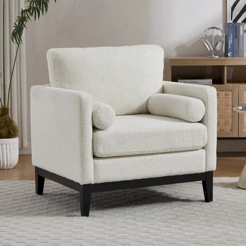 35.4W Modern Reading Chair,Upholstered Accent Chair with Pillows and Wood Legs