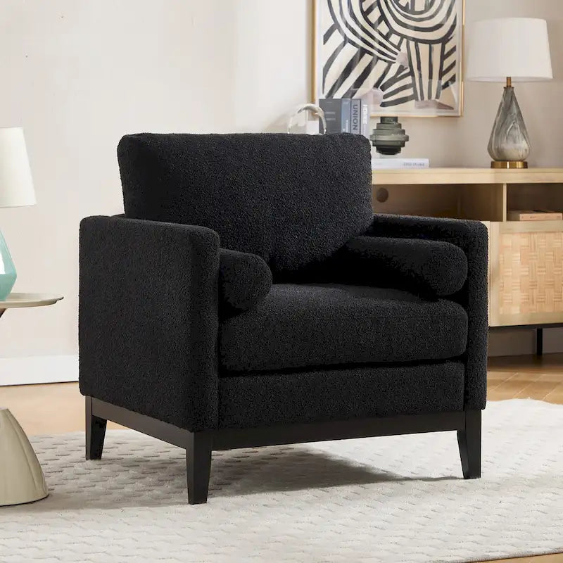 35.4W Modern Reading Chair,Upholstered Accent Chair with Pillows and Wood Legs